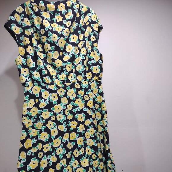 ANN TAYLOR BOLD YELLOW GREEN WATERCOLOR FLORAL PRINT ON BLACK MAXI DRESS SIZE 14 - Picture 3 of 12